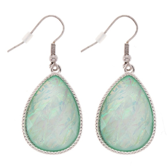 Jewelry - Silver & Aqua Opal Teardrop Dangle Earrings